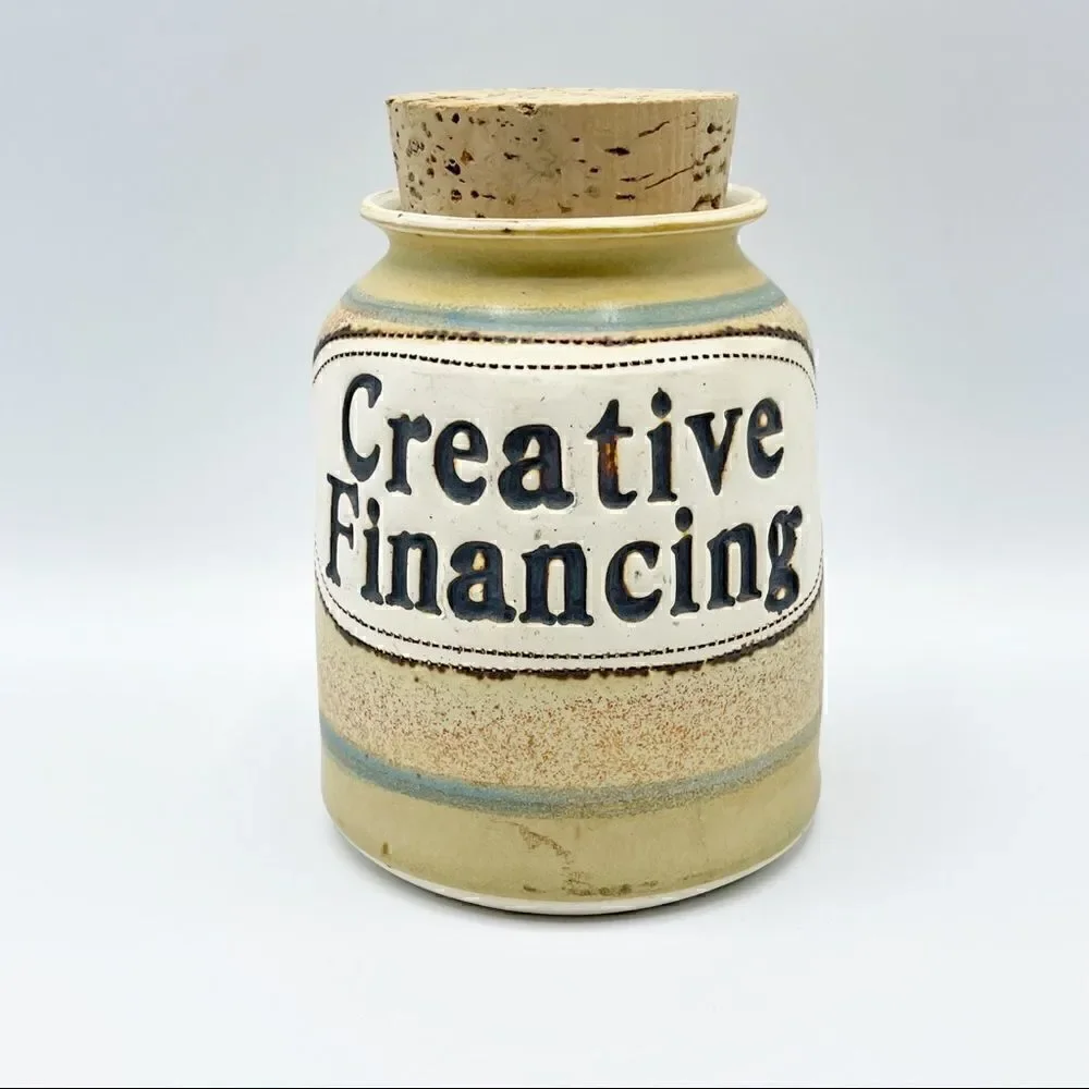 Brophy Jars Creative Financing vintage ceramic jar cork top